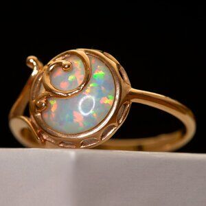 Stunning Custom Made 14K Rose Gold Opal Ring Vintage Real Gold Opal Ring Sz 6.75